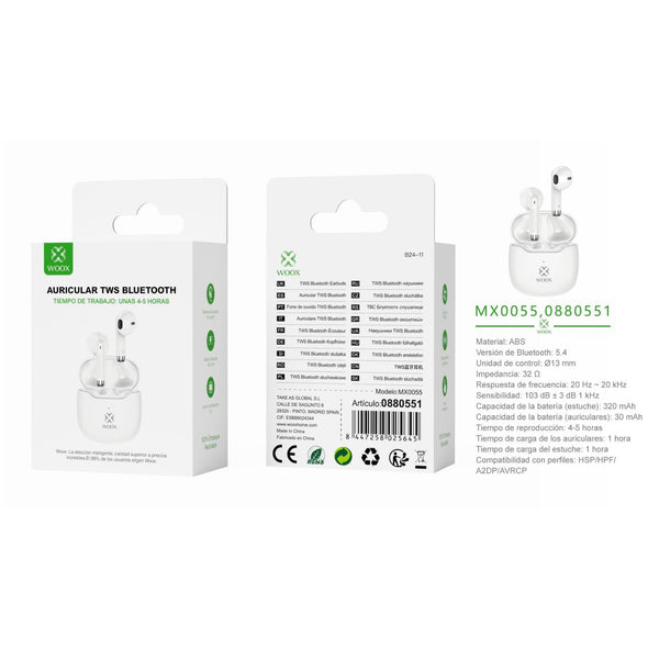 TWS V5.4 JL6983D2 Earphones 320 mAh/30mAh - White - MX0055 BL