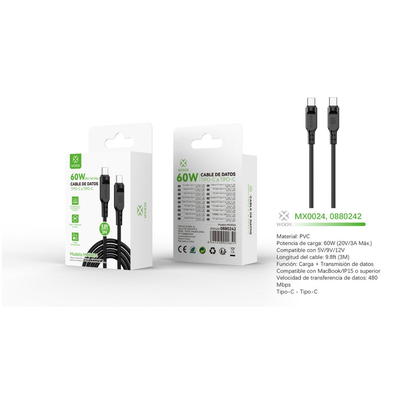 Type-C to Type-C data cable 60W 3m - Black - MX0024 NE