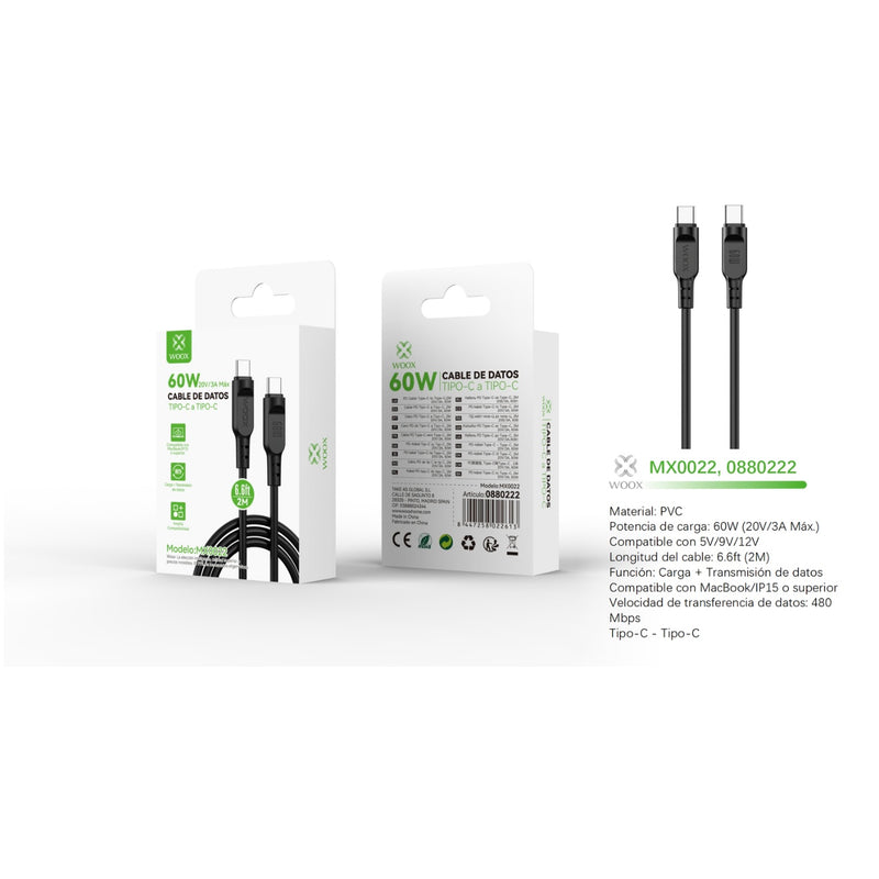 Type-C to Type-C data cable 60W 2m - Black - MX0022 NE