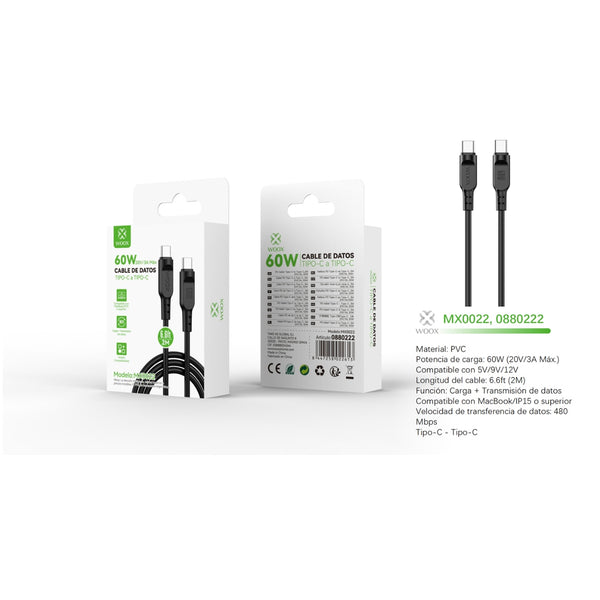Type-C to Type-C data cable 60W 2m - Black - MX0022 NE
