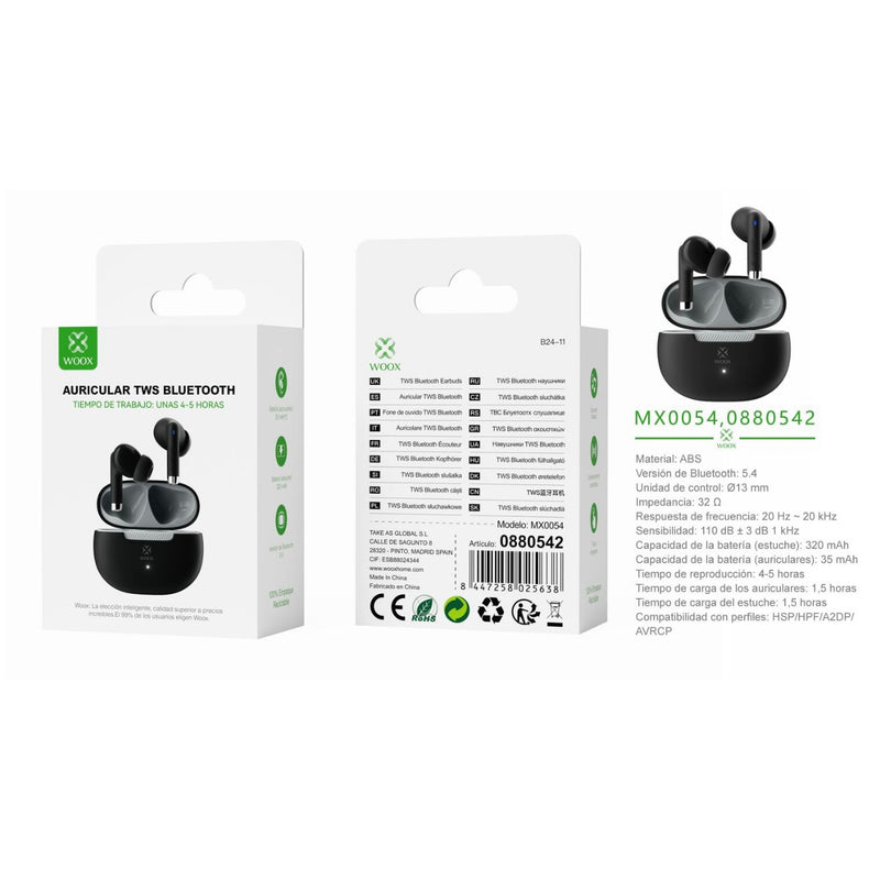 TWS V5.4 JL6983D2 Earphones 320 mAh/35mAh - Black - MX0054 NE