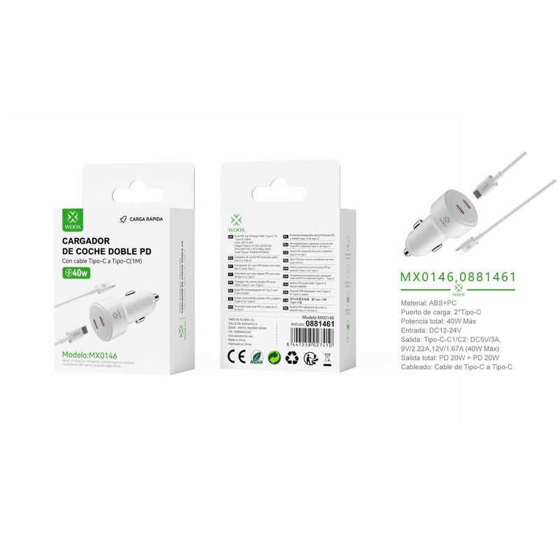 40W PD+PD coach charger with DC cable (white) - MX0146 BL