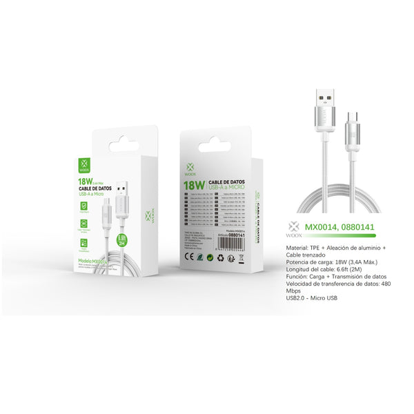 USB to Micro data cable 18W 2m-white - MX0014 BL