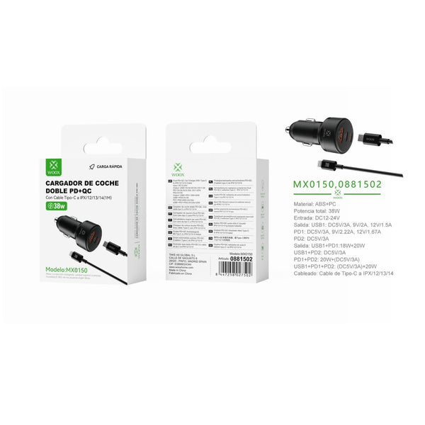 38W PD*2+QC trainer charger with C-Lightning cable (black) - MX0150 NE